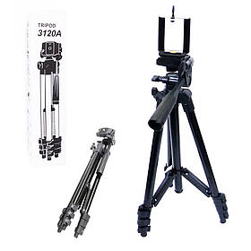 Штатив тринога для камери Tripod 3120A з кріпленням для телефону алюмінієвий 102 см із вбудованим рівнем