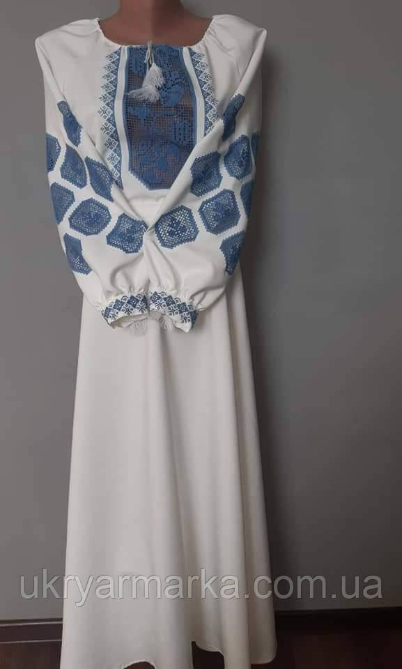 Вишита біла сукня  з мереживом "Асторія"