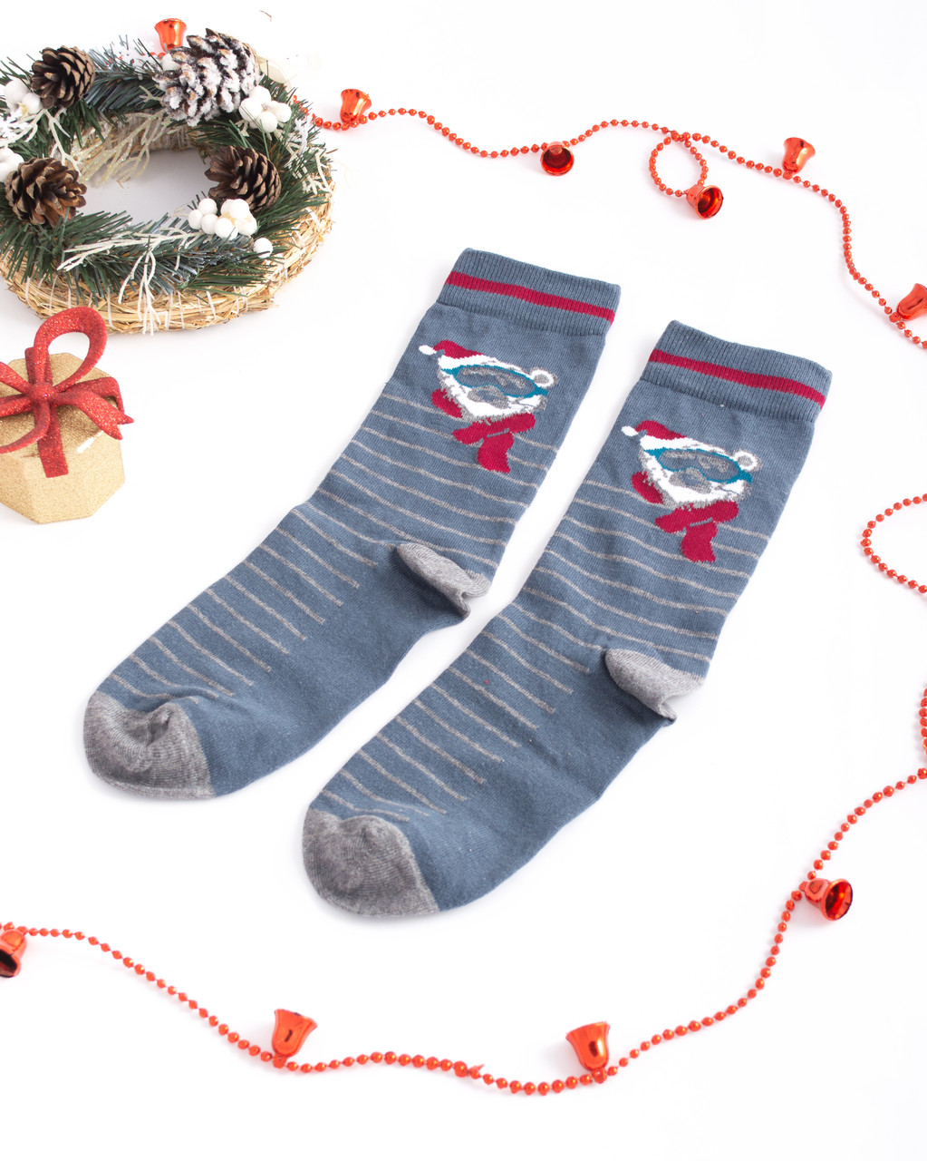 Чоловічі шкарпетки стрейчеві новорічні ведвідь-Санта Сірі