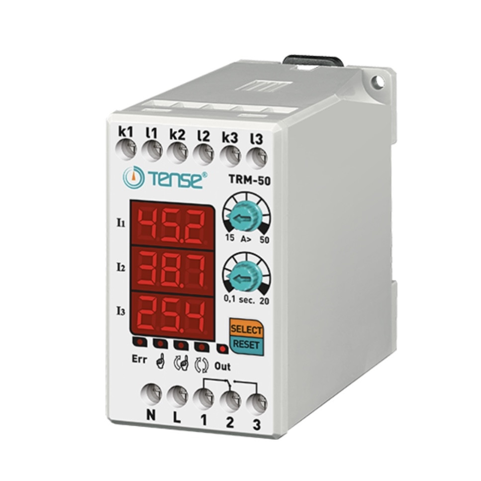 Реле струму контролю / обмеження по струму навантаження 3-х фазне TENSE діапазон 15-50A