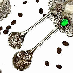 Ложка для кави та чаю 1 шт. у стилі Турецькі Армуд мідні із зеленим каменем