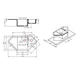 Гранітна кухонна мийка Lidz (BLM-14) 1000x500/225 чорна 10050, фото 3