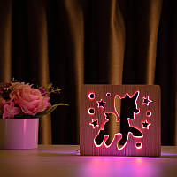 Детский светильник ночник из дерева ArtEco Light, LED двойной RGB эко-светильник с пультом, Пони-единорог
