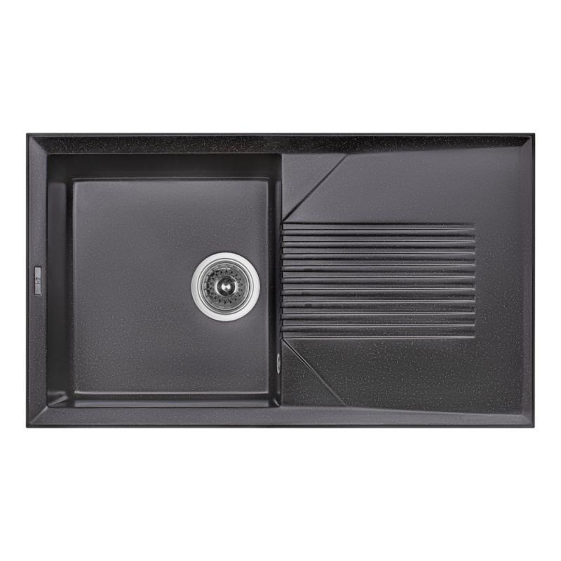 Гранітна кухонна мийка Lidz (BLM-14) 860х500/240 чорна 8650, фото 1