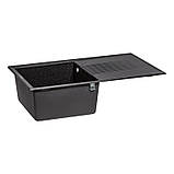 Гранітна кухонна мийка Lidz (BLM-14) 860х500/240 чорна 8650, фото 7