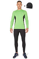 Мужской спортивный костюм для бега (компрессионные тайтсы, рашгард, шапка) Radical Intensive зеленый с черным