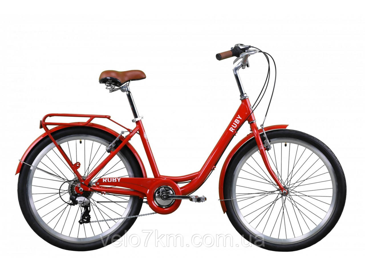 Городской велосипед Dorozhnik Ruby 26" алюминиевая рама 17" под трещетку, с багажником, красный