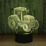 Світильник-нічник 3D з пультом керування Трактор, фото 3