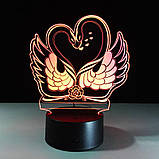 Світильник-нічник 3D з пультом керування Закохані Лебеді, фото 3