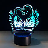 Світильник-нічник 3D з пультом керування Закохані Лебеді, фото 5