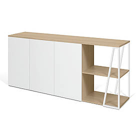 Комод у скандинавському стилі у вітальню MeBelle VOK 190 х 45 х 80 см, ЛДСП білий, дуб сонома + метал