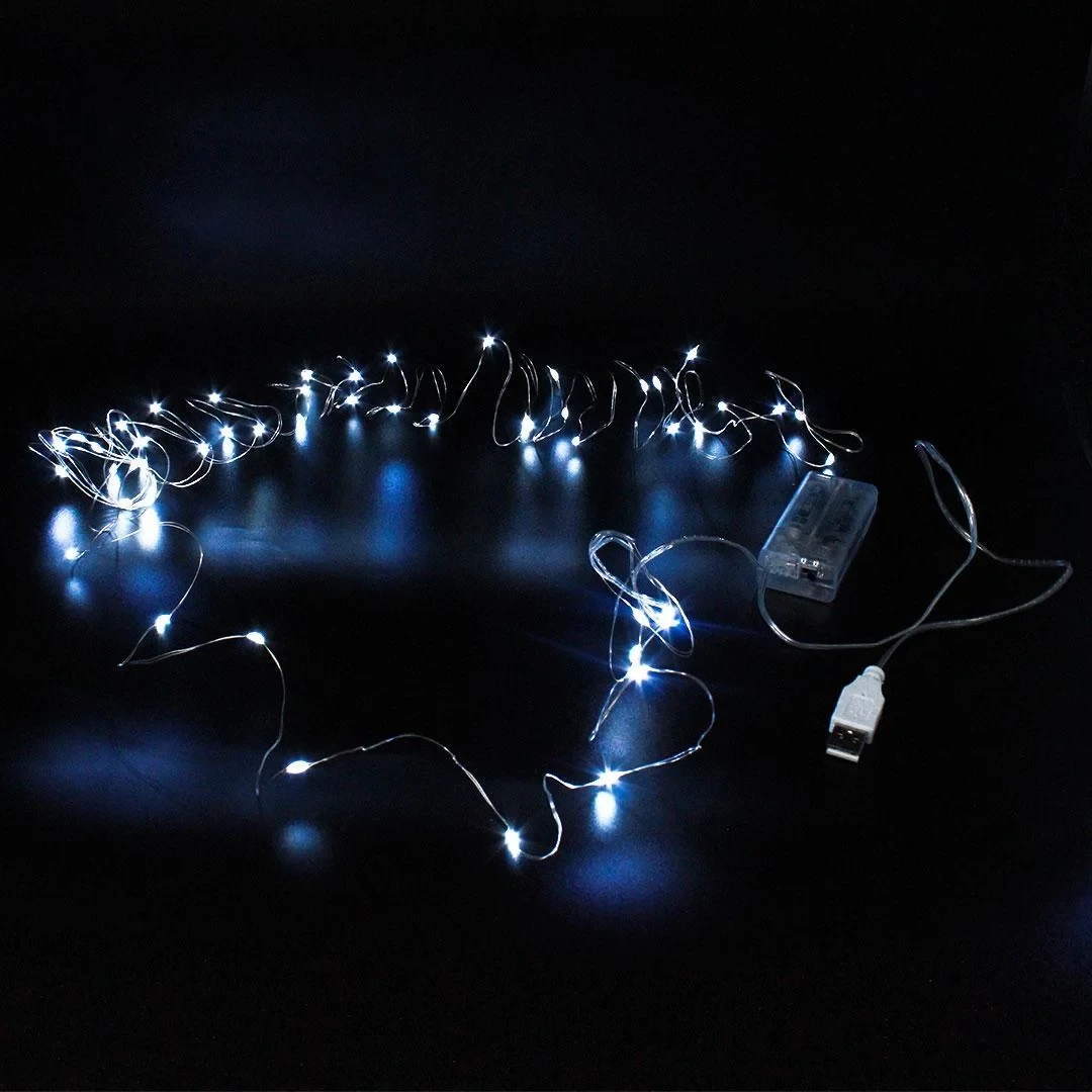 Xmas гірлянда USB + battery box 30 Led 3 м (Copper) мідного дроту (крапля роси) W WHITE працює від батарейок + USB