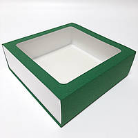 Коробка - пенал с окном 200х200х65 мм. (зеленая)