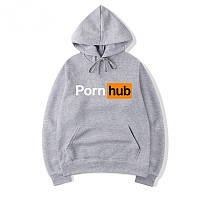 Худи Pornhub серое с логотипом ПорнХаб мужское, женское Толстовка Porn hub Кофта спортивная Порнохаб Кенгуру