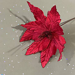 Декоративна квітка Пуансеттія оксамитова 30 см, червона