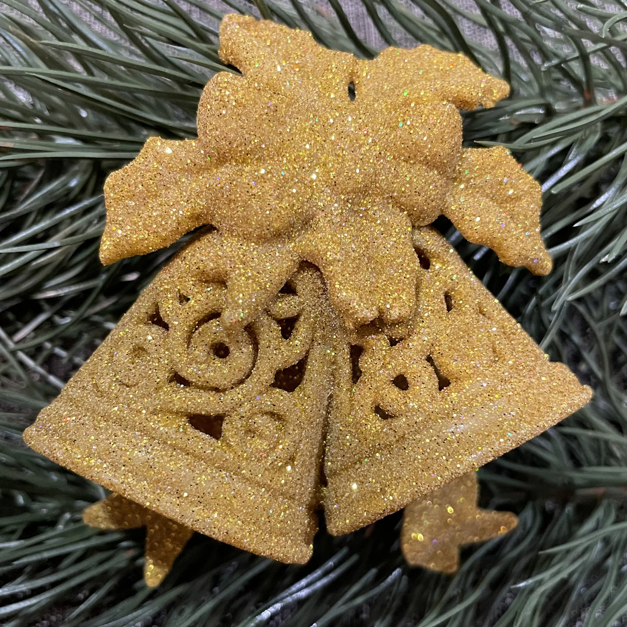 Новорічний декор дзвіночок золото 10 см, фото 1