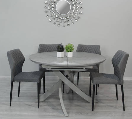Стіл обідній круглий розкладний в сучасному стилі Caezar 120 (Цезар) Grey Matt Ceramic HY04 T-7479 Evrodim, фото 1