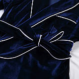 Жіноча піжама тепла велюрова з довгим рукавом. Тепла піжама плюшева, оксамитова, р. S (синя), фото 5