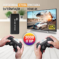 Игровая тв-приставка с двумя блютуз геймпадами Game Stick 4k HDMI стикер приставка 3000 игр