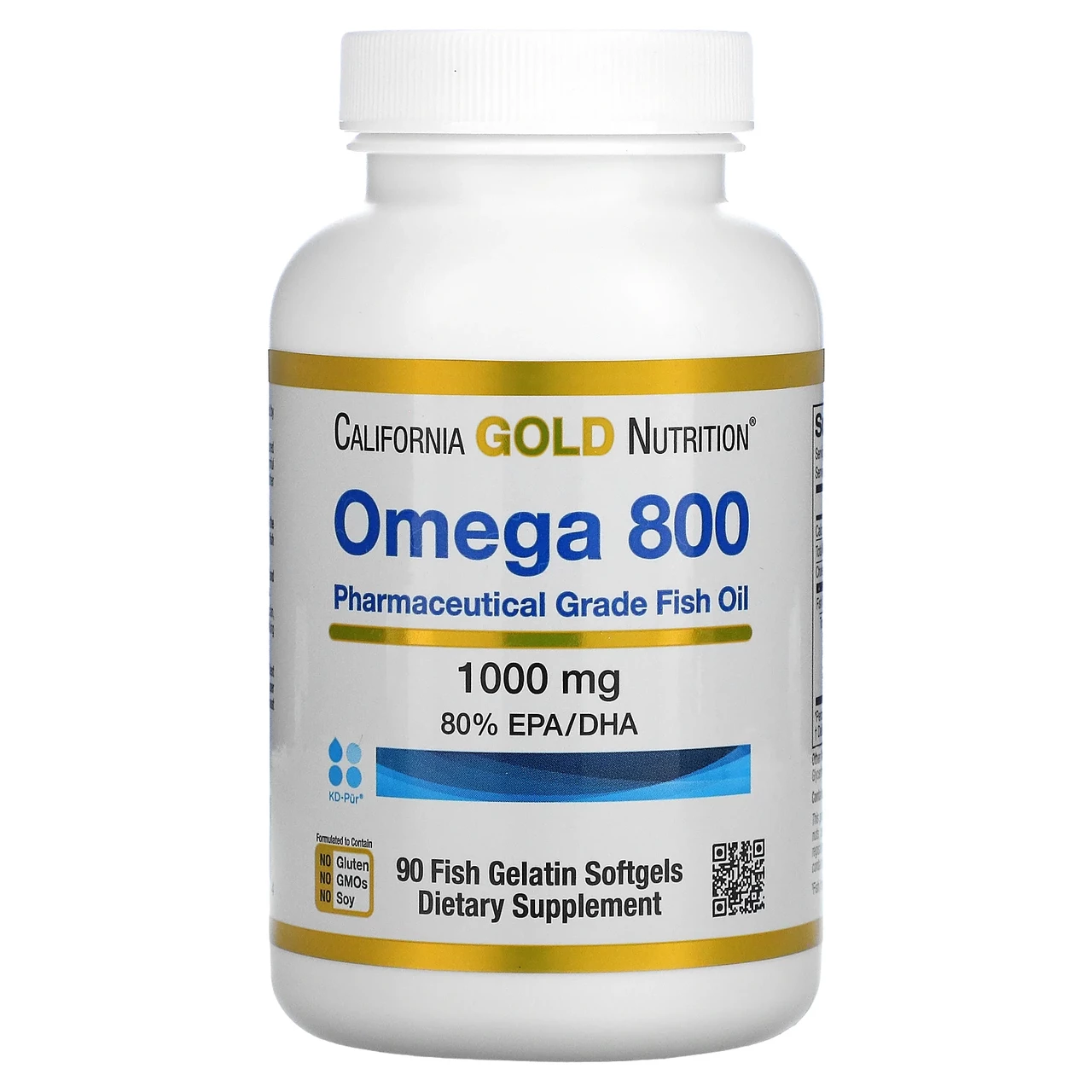 California Gold Nutrition, Омега-800, риб’ячий жир фармацевтичного класу, 80% ЕПК/ДГК, форма.., 90 капсул із риб’ячого желатину
