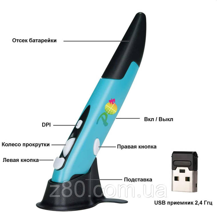 Бездротова оптина мишка-ручка для комп'ютера, ноутбука, фото 2