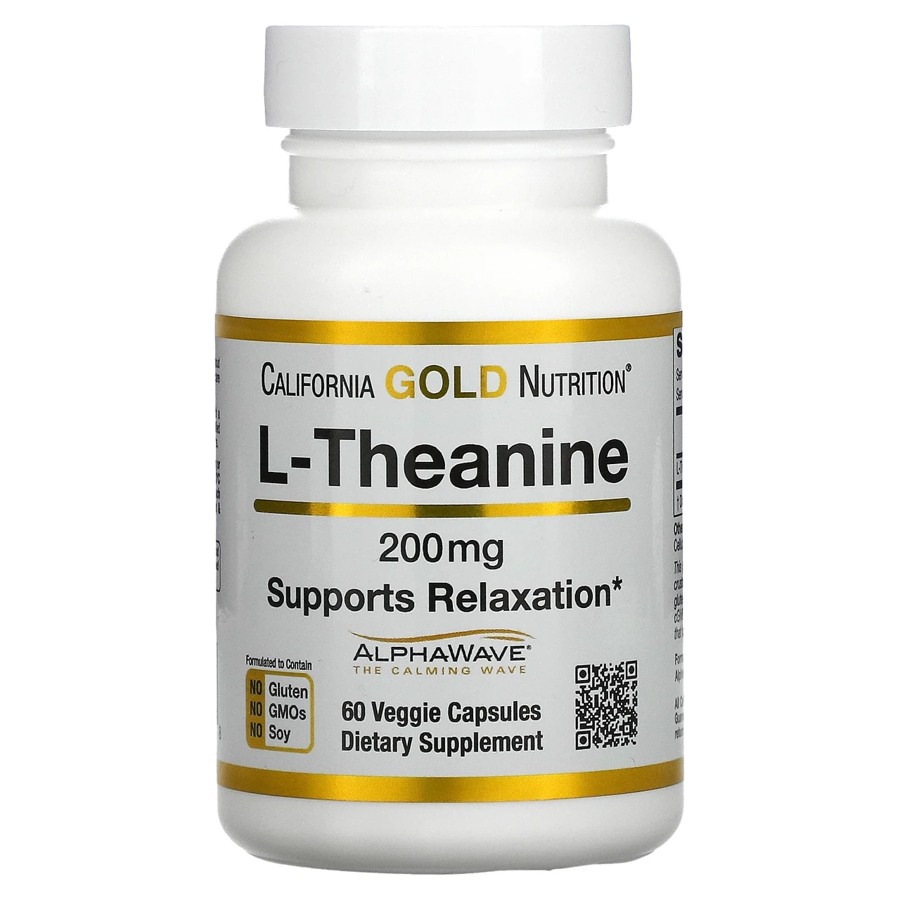 California Gold Nutrition, L-Theanine, AlphaWave, підтримує розслаблення, сприяє спокійній з.., 60 капсул на основі рослинних