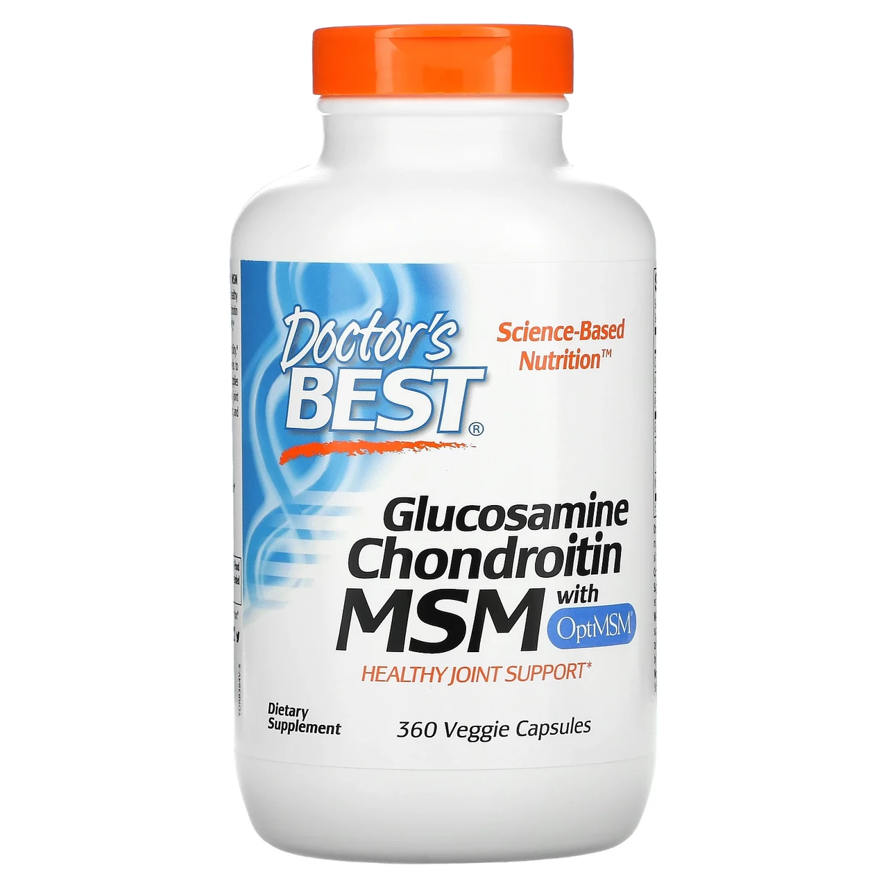 Doctor's Best, глюкозамін, хондроїтин та МСМ з OptiMSM, 360 рослинних капсул