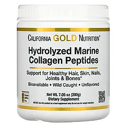 California Gold Nutrition, гідролізовані пептиди морського колагену, без добавок, 200 г (7,05 унції)