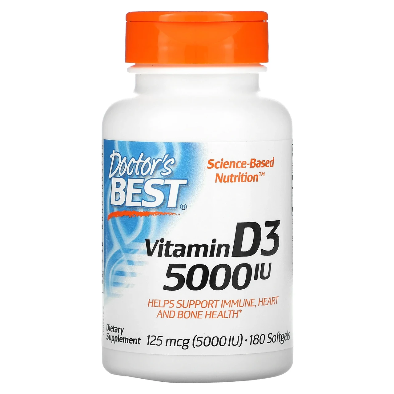 Doctor's Best, вітамін D3, 125 мкг (5000 МО), 180 капсул