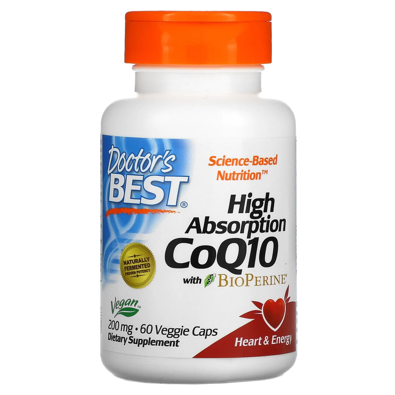 Doctor's Best, коензим Q10 з високим ступенем всмоктування з BioPerine, 200 мг, 60 вегетаріанських капсул