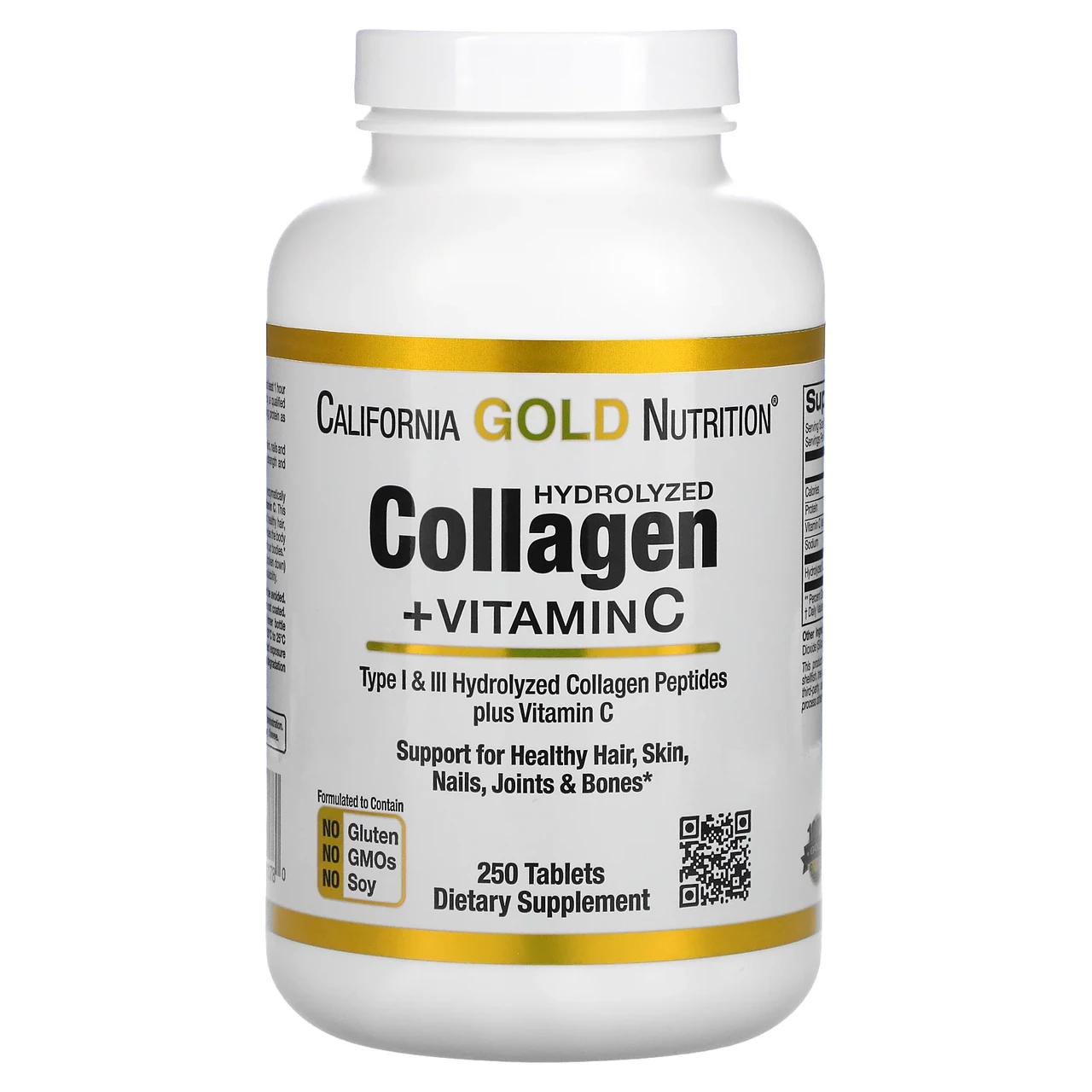 California Gold Nutrition, пептиди гідролізованого колагену типів 1 та 3, 250 плюс вітамін С, 250 таблеток