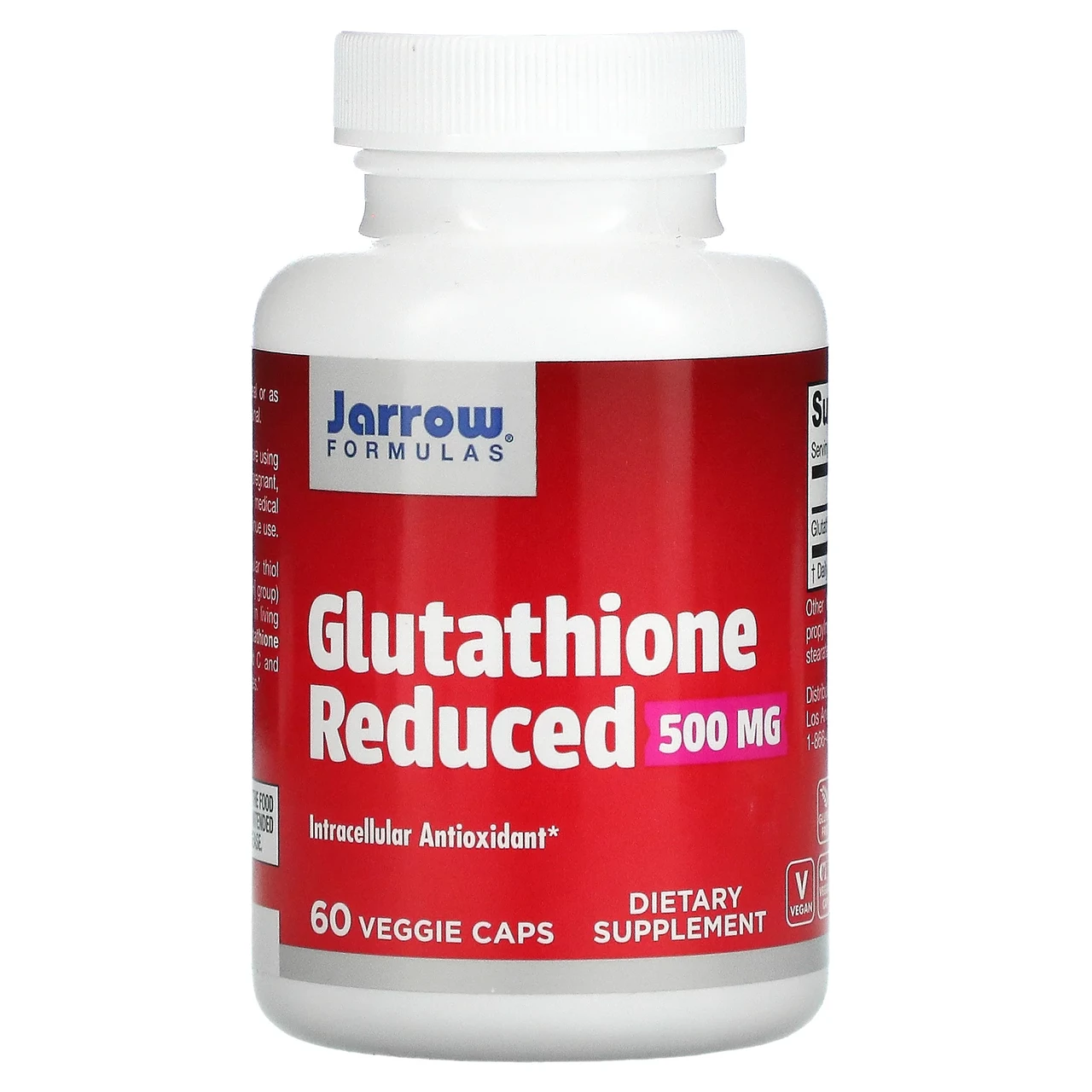 Jarrow Formulas, Glutathione Reduced, знижений рівень глутатіону, 500 мг, 60 вегетаріанських капсул