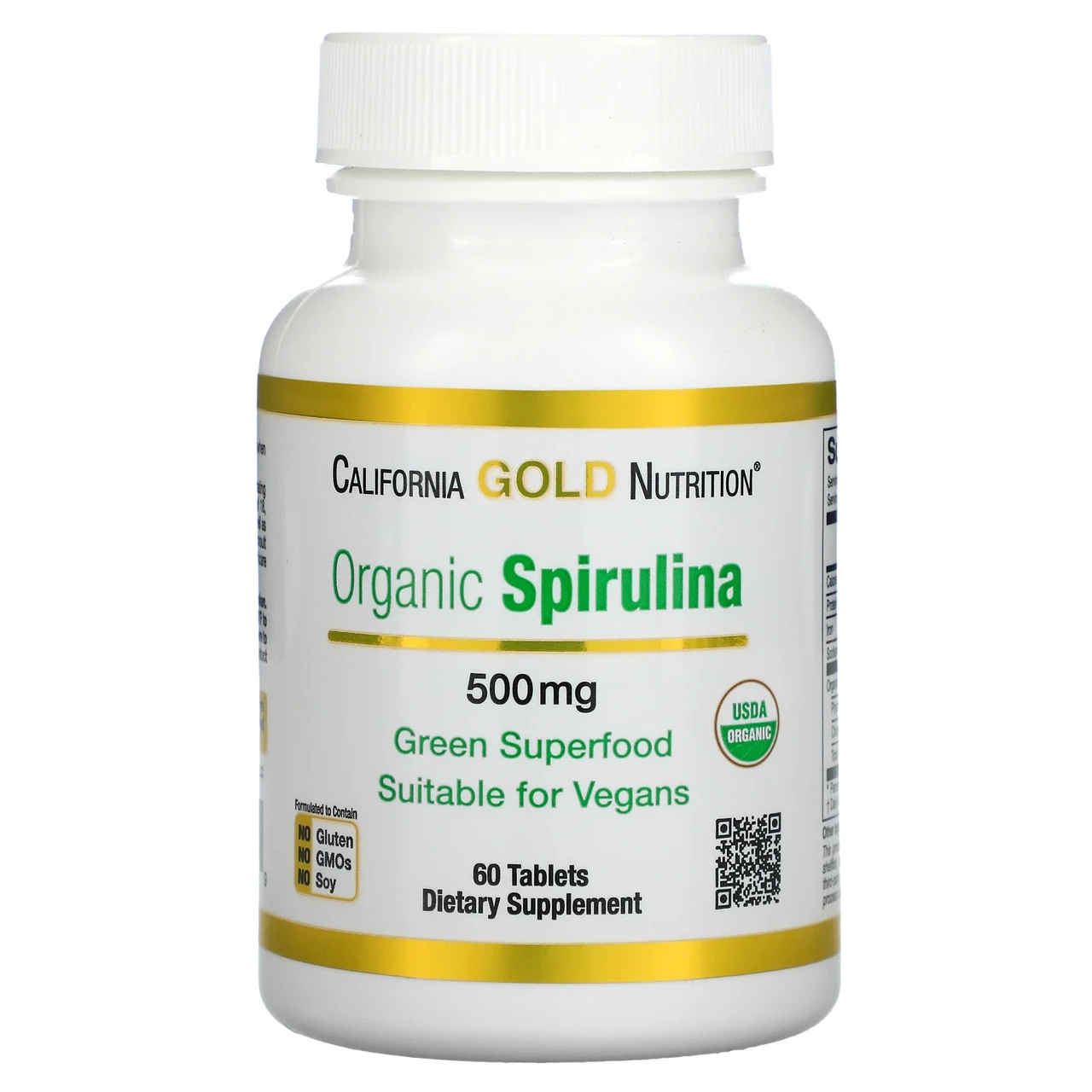 California Gold Nutrition, органічна спіруліна, сертифікат USDA Organic, 500 мг, 60 таблеток