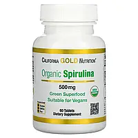 California Gold Nutrition, органическая спирулина, сертификат USDA Organic, 500 мг, 60 таблеток,диет.доб.