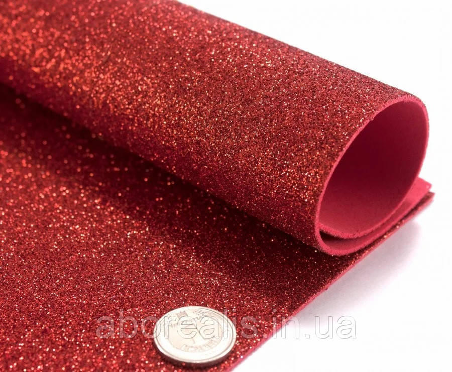 Фоміран із глітером червоний, без к/о, 1,6 мм. 20*30 см, фото 1