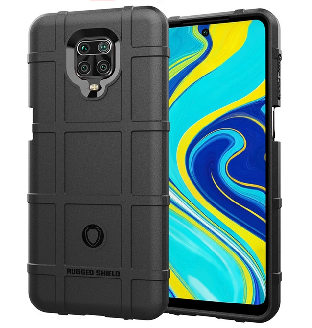 Протиударний чохол бампер Rugged Shield для Xiaomi Redmi Note 9 Pro чорний гумовий