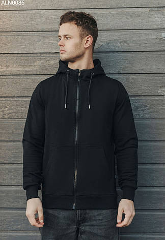 Толстовка чоловіча Staff zip basic black fleece чорний ALN0086, фото 2