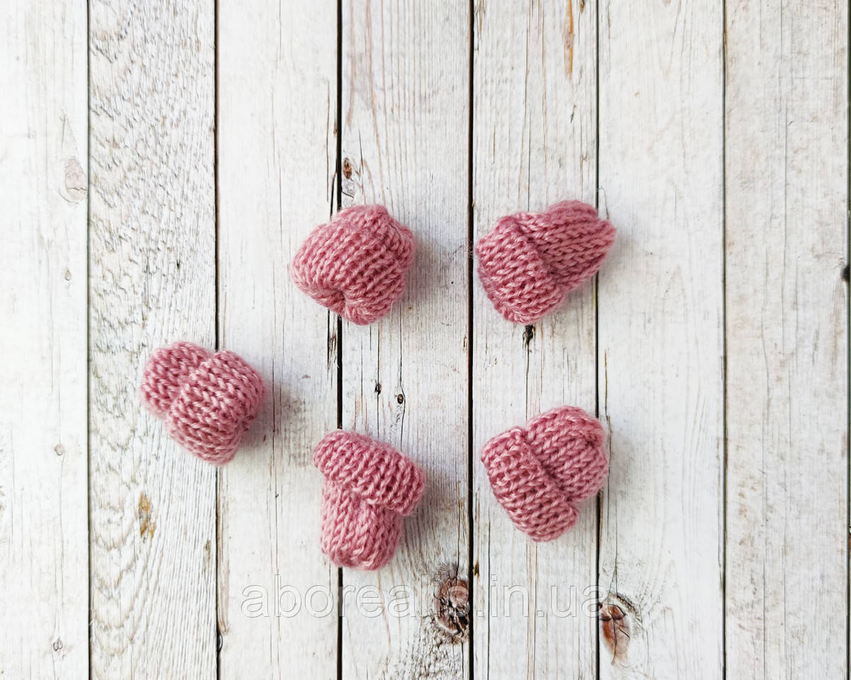 В'язані шапочки рожева пудра 35*35 мм. 1 шт, фото 1