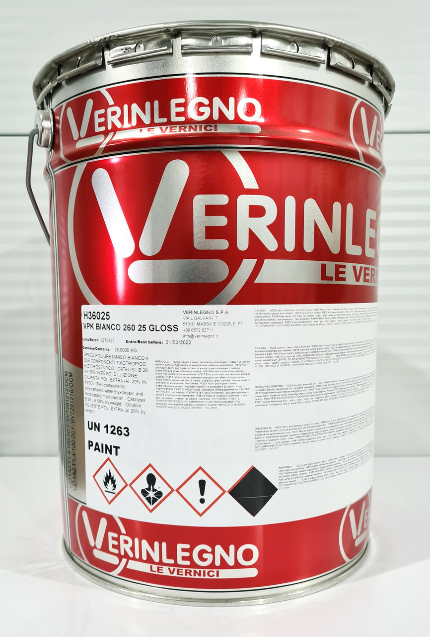 Фарба VPK BIANCO 260 ПУ біла для МДФ та деревини (блиск 50) тара: 25кг - Verinlegno
