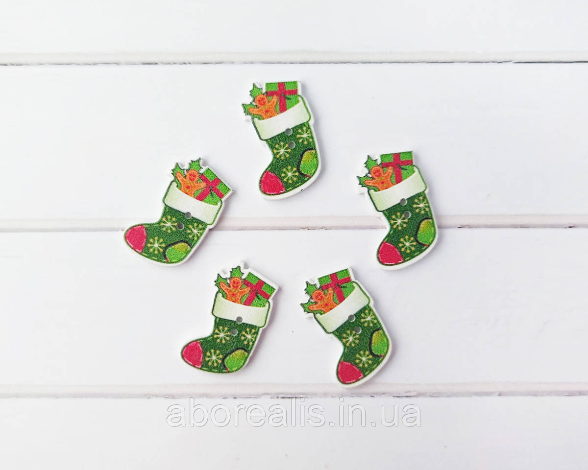 Ґудзик дерево "Різдвяний носок". 5 шт., фото 1