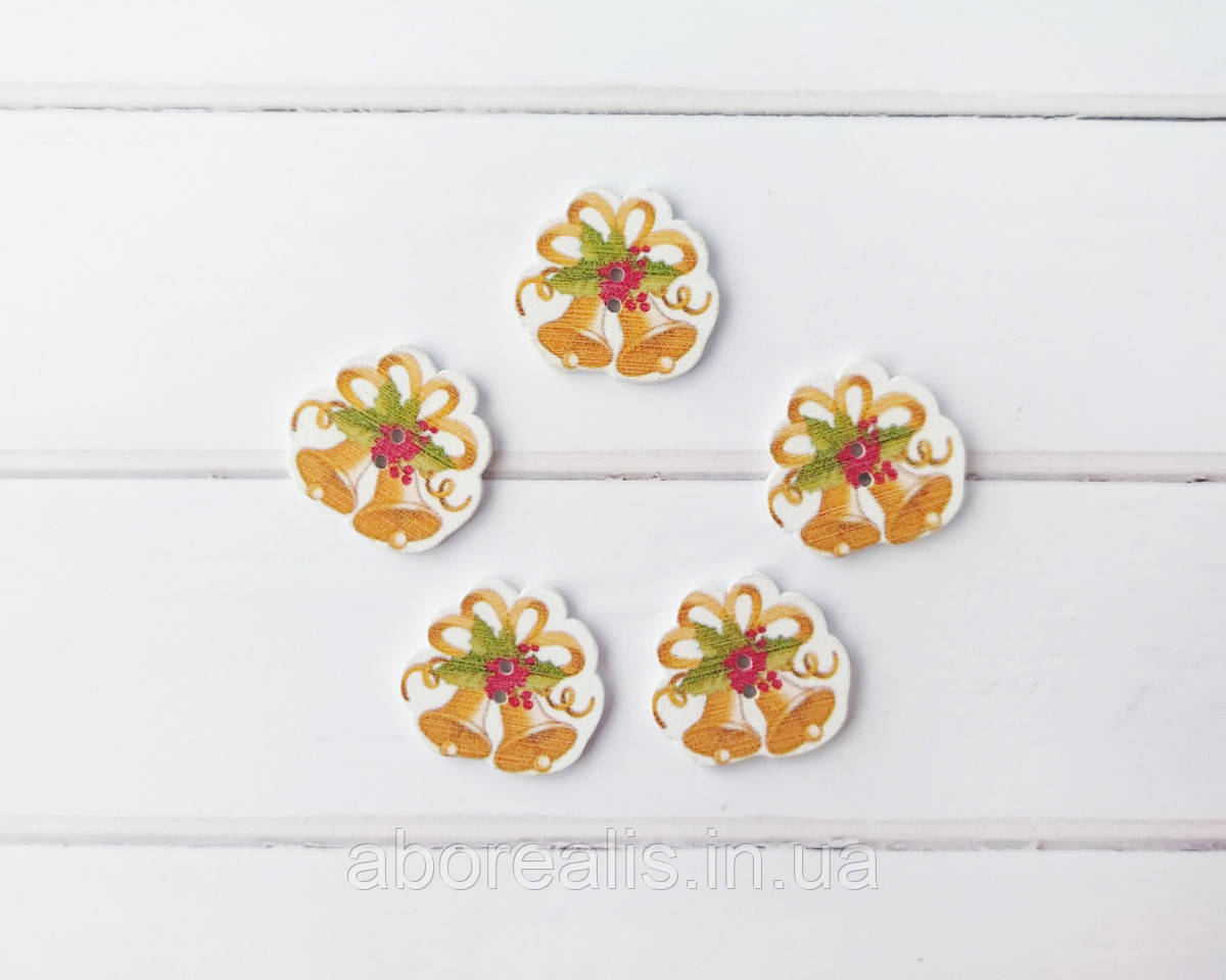 Ґудзик дерево "Різдвяні дзвіночки". 5 шт., фото 1