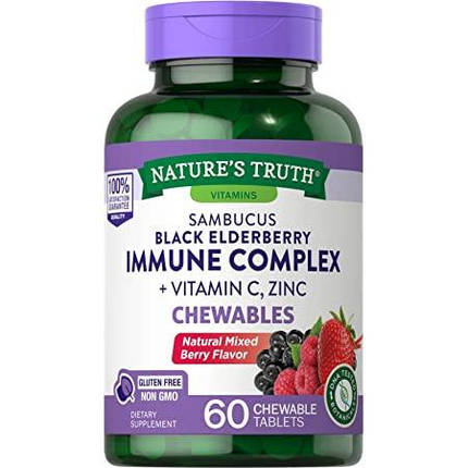 Імунної комплекс nature's Truth Sambucus Black Eldelberry Immune Complex + Vitamin C, Zinc 60 жев. таб., фото 1