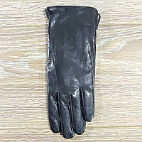 Перчатки женские кожаные классические на шерсти черные гладкие