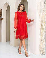 Платье с кружевом арт. 407 красное