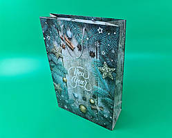 Новорічний паперовий пакет розмір 30х47х12 NGGV-021 12 шт/уп. пакет під подарунки новорічна упаковка