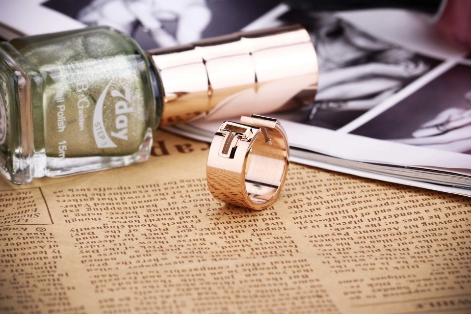 Жіноче кільце з сталі з позолотою "Тіффані" широке, р. 16.5, фото 1