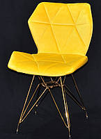 Стул для ресторана Greg GD-ML велюр желтый B-1027 на золотых ножках, дизайн Charles & Ray Eames