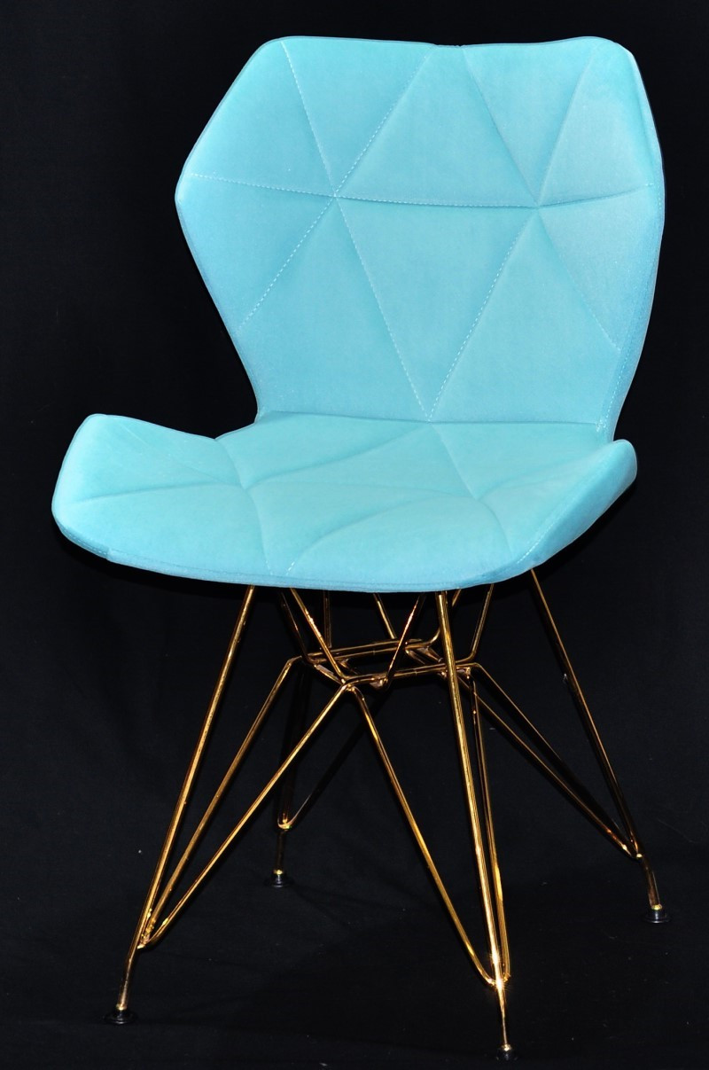 Стілець Greg GD-ML велюр блакитний B-1019 на золотих ніжках, дизайн Charles&Ray Eames