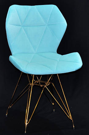 Стілець Greg GD-ML велюр блакитний B-1019 на золотих ніжках, дизайн Charles & Ray Eames, фото 2