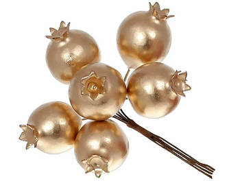 Декоративний букетик шипшини 14 см, колір - золото (839-393)